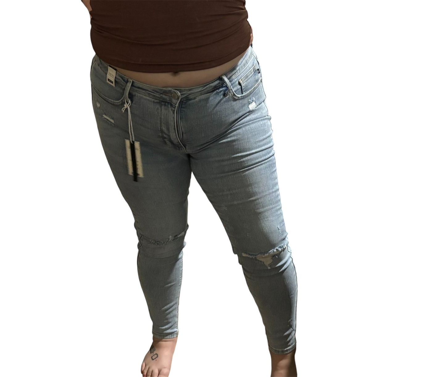 Judy Blue Mid Rise Tummy Control Distressed Skinny Jeans